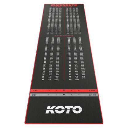 KOTO - Carpet Checkout Red, 285x80cm dart mat, protects floors & darts, with score indication + oche.