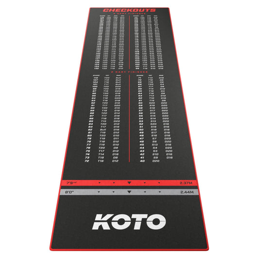 KOTO - Carpet Checkout Red, 285x80cm dart mat, protects floors & darts, with score indication + oche.