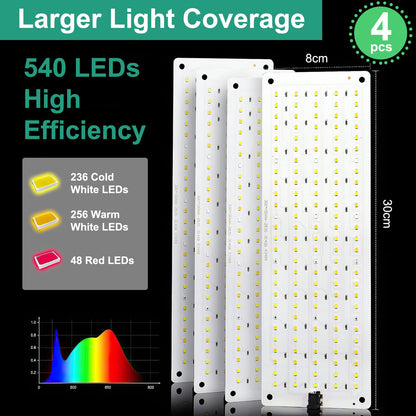 idudu 4-Pack Plant Lamp LED Full Spectrum, Plant Light with 540 LEDs, Plant Growth Light for Indoor Plants Grow Light with Timer, 10 Levels of Brightness