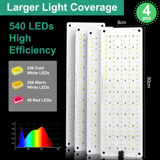idudu 4-Pack Plant Lamp LED Full Spectrum, Plant Light with 540 LEDs, Plant Growth Light for Indoor Plants Grow Light with Timer, 10 Levels of Brightness