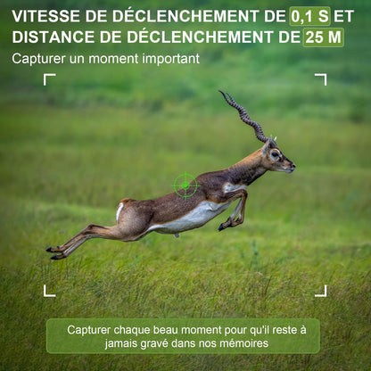 Wildlife camera, 4K video outdoor camera, 60MP Full HD WiFi with mobile transmission app, motion sensor, night vision, 0.1s trigger time, infrared camera with 32G memory card & card reader IP66 Waterproof.