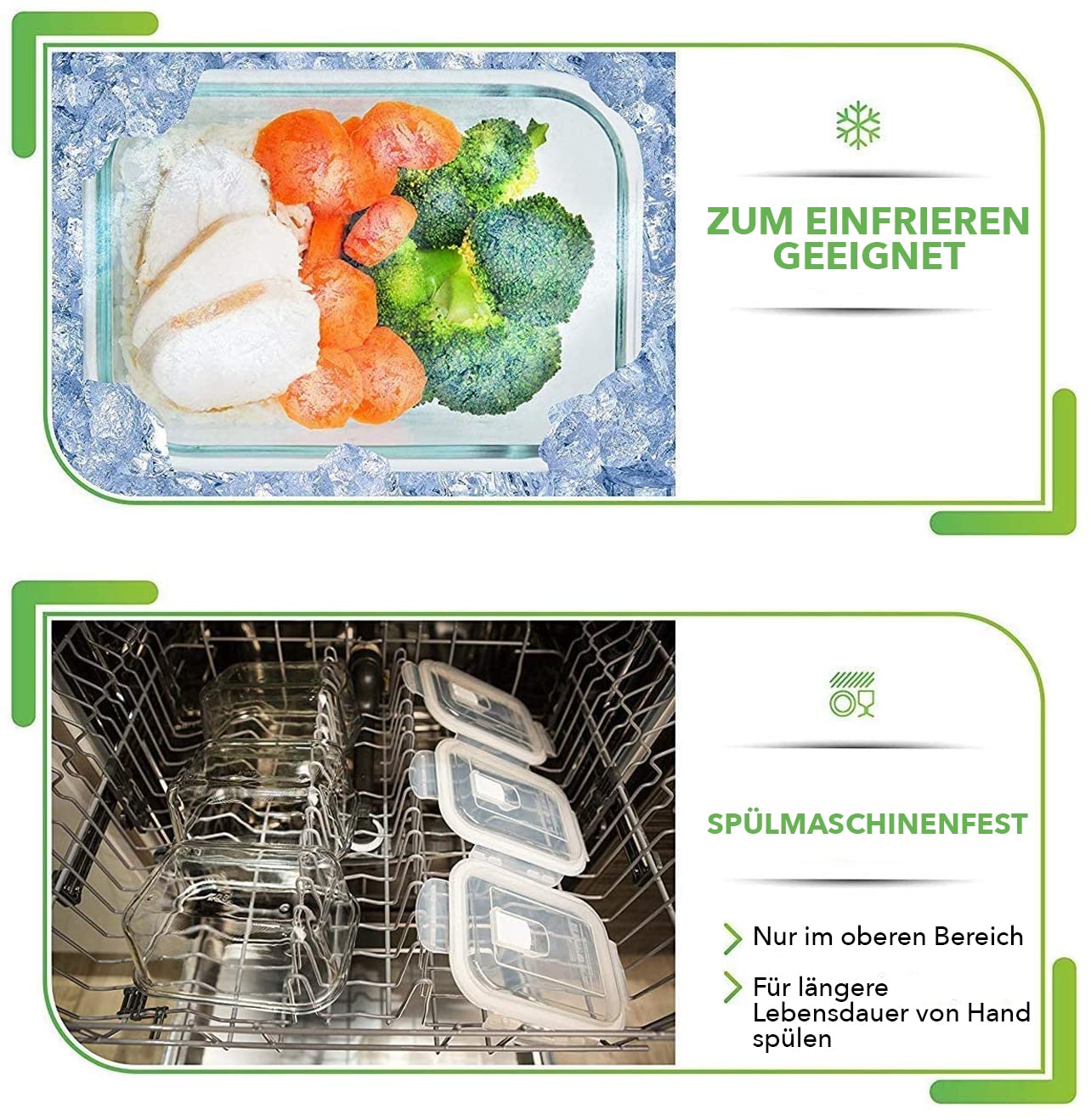 [5 Pack] Glass food storage containers with lids - Meal prep glass boxes - Glass container set - Dishwasher, microwave, freezer safe (880 ml: 1 compartment)