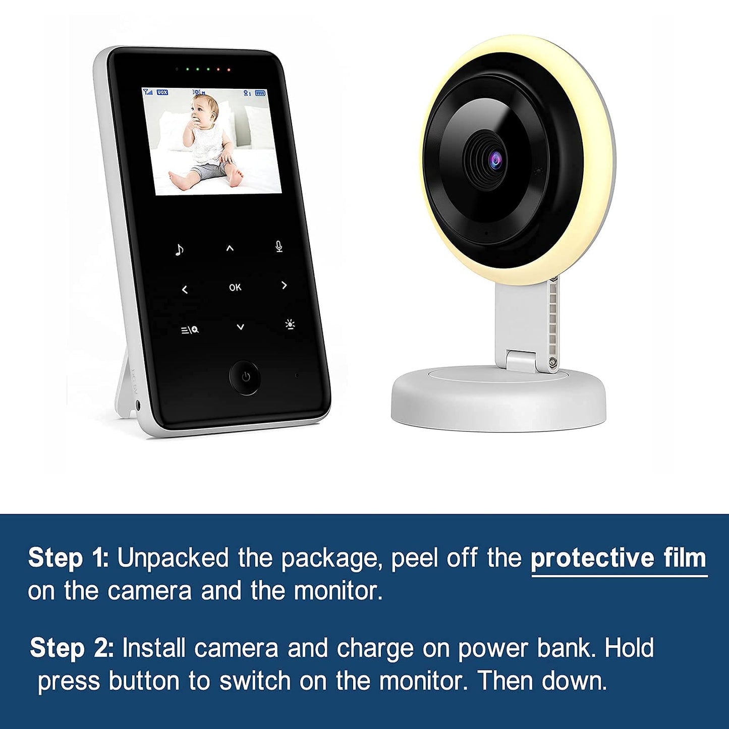 quietbliss Video Baby Monitor with Camera and Audio, 2.4 GHz Digital Wireless Baby Monitor with Night Light, Automatic Night Vision, Touch Control, Two-Way Call, 900 Foot Range, VOX Mode, Lullabies