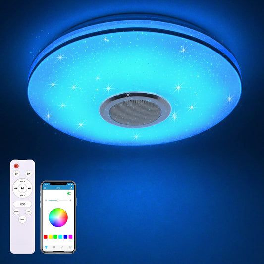 MILFECH 36W LED Ceiling Light Dimmable with Bluetooth Speaker, Remote Control and APP Control, LED Ceiling Lamp with RGB Color Changing, Music for Bedroom Kids Room Living Room