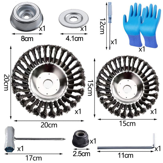 2 pieces Weed Brush for Lawn Trimmer, Professional Weed Brush for Brush Cutter with 25.4mm Mounting Hole, Weed Brush for String Trimmer, Wire Brush for Brush Cutter Including Installation Accessories.