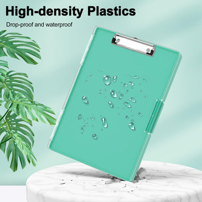 Piasoenc Clipboard with Storage, Clipboard with 2 Storage Boxes and A4 Paper Holder, clear, dry-erase surface, durable plastic, folio & side opening.