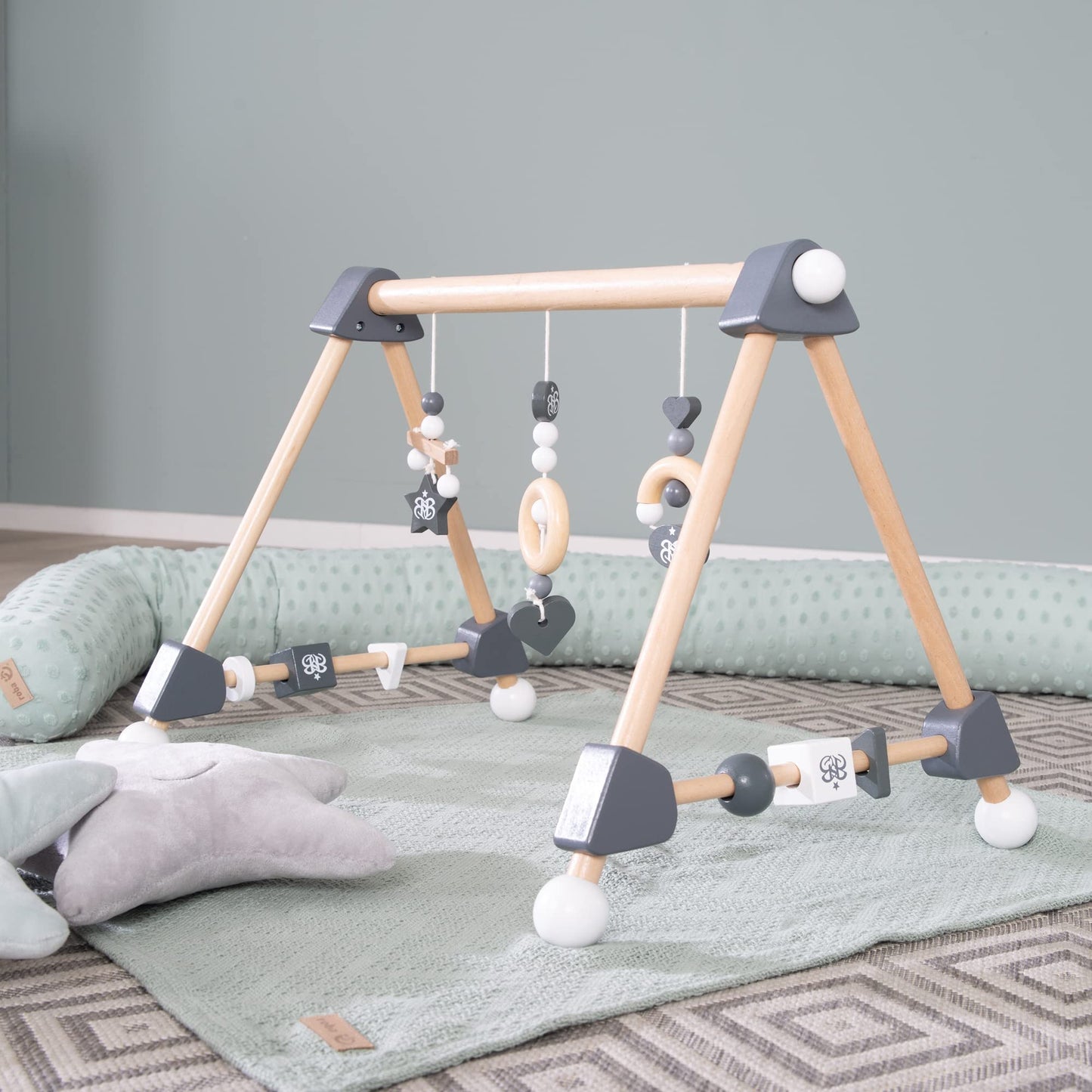 Wooden baby play gym - attachment set Rock Star Baby 3 - activity center for 3 months and up - Montessori toy - natural wood / anthracite, 1 piece (1 pack)