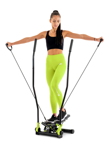 Hop-Sport Stepper Lime Green with handles - Nordic Walking and Swing Stepper for home, Adjustable stepping surfaces, Detachable expanders, Cardio fitness device for home.