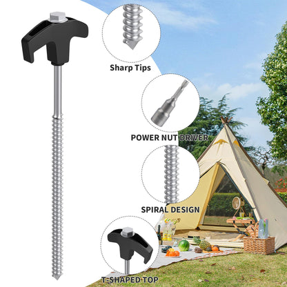 Forever Speed 30 Piece Steel Tent Stakes with Box [Bit & Nail Puller included] 25 cm Camping Pegs Steel Ground Anchor Rock Ground Stake for hard grounds, forests, meadows - Black + Silver