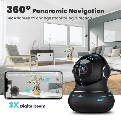 litokam Little Elf Surveillance Camera, 2K Baby Monitor Camera with Motion Detection, WiFi Camera Surveillance Indoors with Night Vision, 360° Dog Camera with APP 2-Way Audio, for SD & Cloud Storage