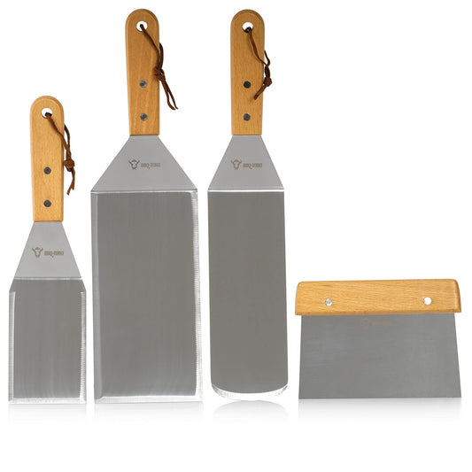 BBQ-Toro 4-piece stainless steel spatula set | Plancha grill accessory set with angled pallets and grill spatula | BBQ utensil set, teppanyaki grill tool, grill helper
