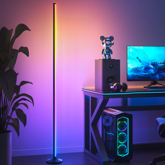 Bedee 165cm LED floor lamp for living room, RGB floor lamp with remote control and app, Modern floor lamp dimmable with 16 million colors, Music Sync, LED corner lamp for bedroom playroom.