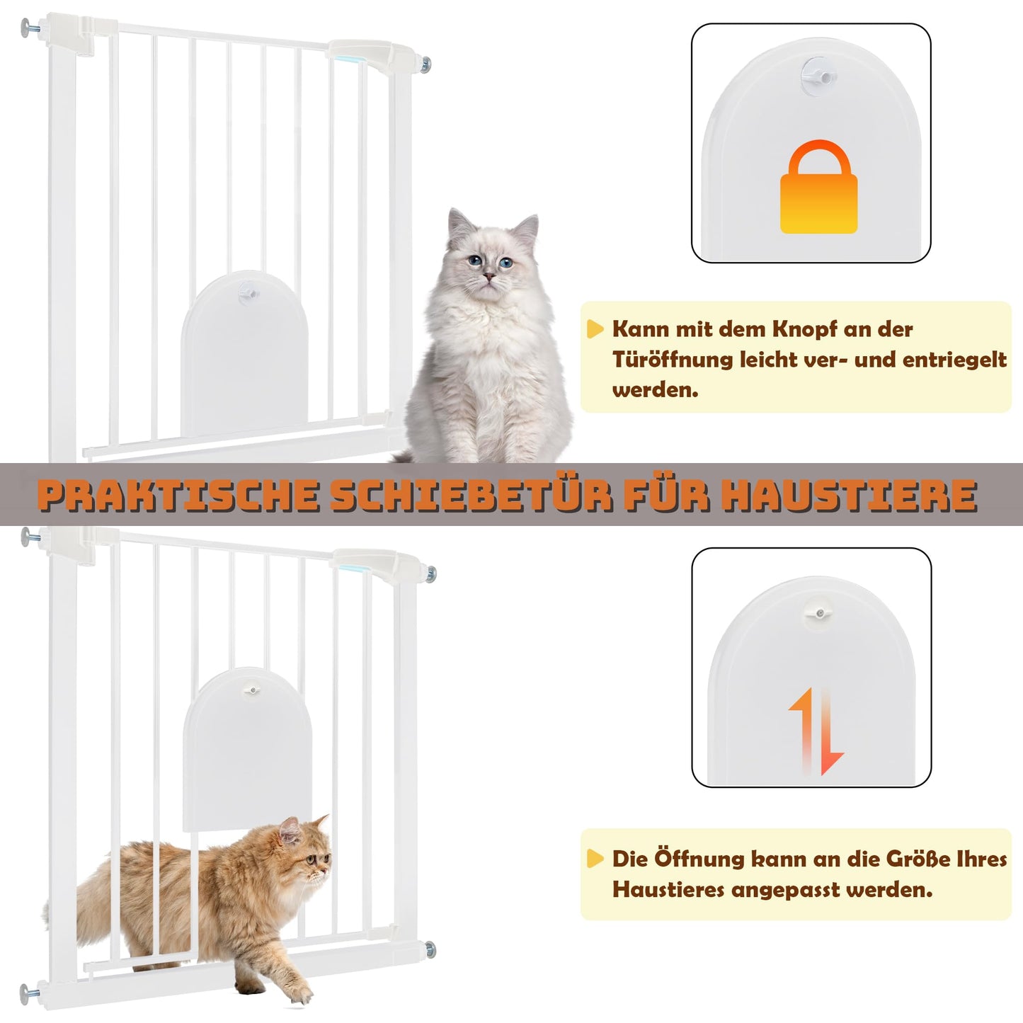 Froadp Door Safety Gate Baby Gate 75-85cm Child Gate Without Drilling Safety Gate with Door for Dogs and Cats Double-Swing Barrier Automatic Pet Gate, White