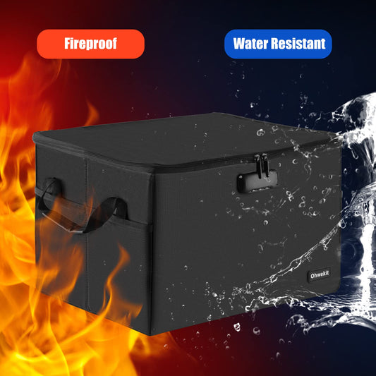 Hodufy Large (409 x 322 x 270 mm) Fireproof Safe Cash Box (2000℉), Waterproof and Fireproof Document Box, Bankers box with lock, collapsible storage box for hanging letters.