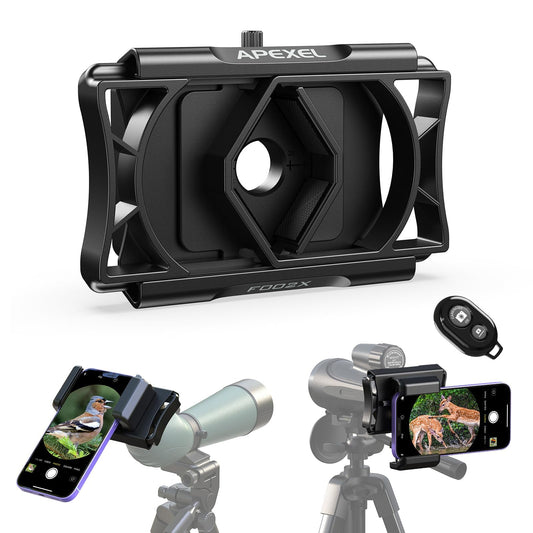 APEXEL Universal Phone Adapter with remote shutter update, 360° rotation Compatible with binoculars, monoculars, and microscopes, telescope adapter for all smartphones.