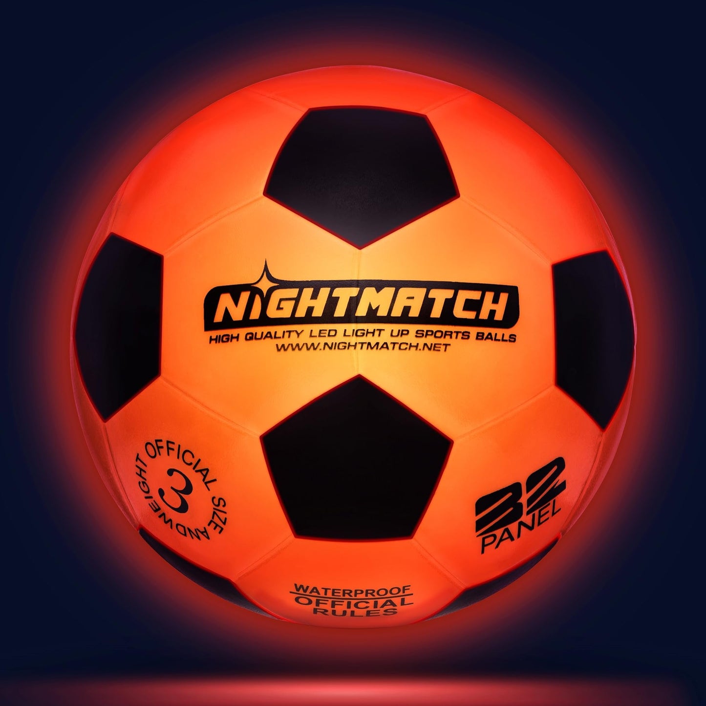 NIGHTMATCH LED Light Up Soccer Ball | Soccer | Official Size 3 | Waterproof | Glows in the Dark | Soccer for Kids & Adults | Illuminated Soccer Ball | Indoor & Outdoor.