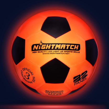 NIGHTMATCH LED Light Up Soccer Ball | Soccer | Official Size 3 | Waterproof | Glows in the Dark | Soccer for Kids & Adults | Illuminated Soccer Ball | Indoor & Outdoor.
