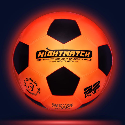 NIGHTMATCH LED Light Up Soccer Ball | Soccer | Official Size 3 | Waterproof | Glows in the Dark | Soccer for Kids & Adults | Illuminated Soccer Ball | Indoor & Outdoor.