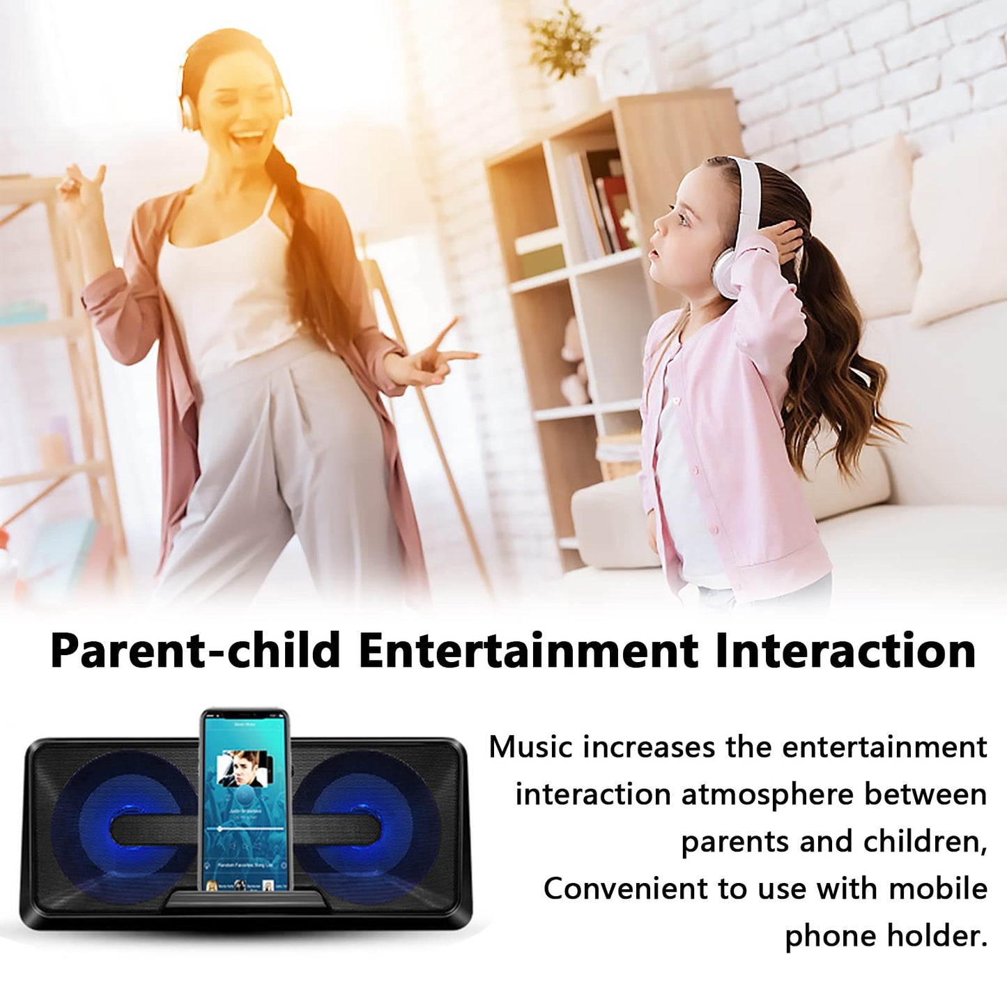 Karaoke Microphone, Portable Karaoke Machine with Bluetooth, 2 Wireless Microphones, Phone Holder, LED Light Effects, Rechargeable for Adults Kids, Supports USB TF AUX.