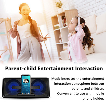 Karaoke Microphone, Portable Karaoke Machine with Bluetooth, 2 Wireless Microphones, Phone Holder, LED Light Effects, Rechargeable for Adults Kids, Supports USB TF AUX.