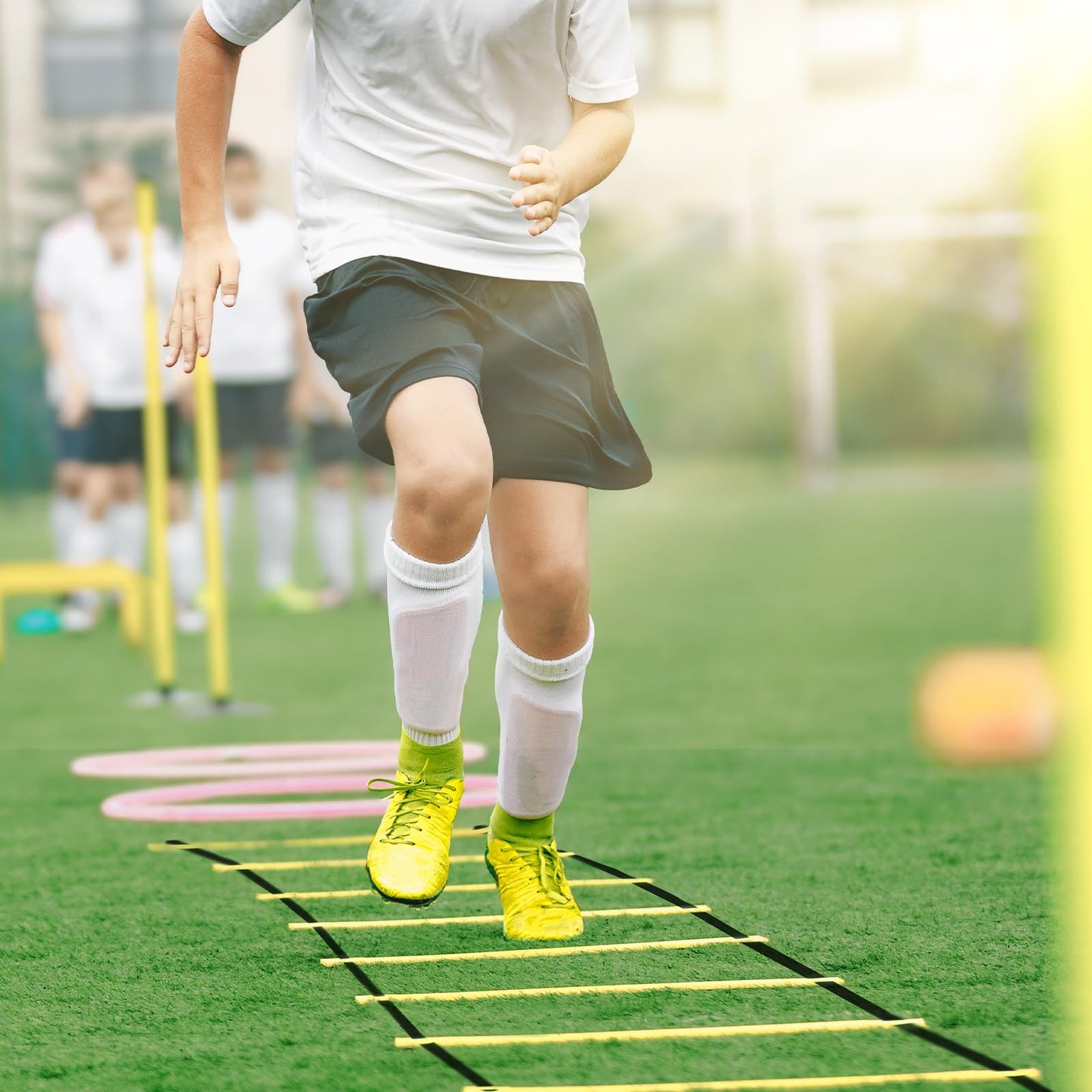 Yissvic Soccer Training Gear Coordination ladder Soccer Gifts Boys with Kick Trainer 6m Training Set 10 Cones Soccer 4 Ground Stakes Yellow