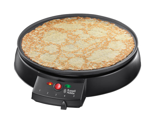 Russell Hobbs 20920-56 Crepe Maker, Fiesta Electric Grill (for crepes, pancakes, galettes, burritos, tacos, 1000 W), Table Grill, Black, Diameter 30 cm.