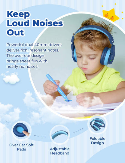 iClever Bluetooth Kids Headphones, Colorful LED Lights, Over-Ear Kids Headphones with 74/85dBA Volume Limitation, 85 Hours Playtime, Bluetooth 5.2, Built-in Microphone BTH12