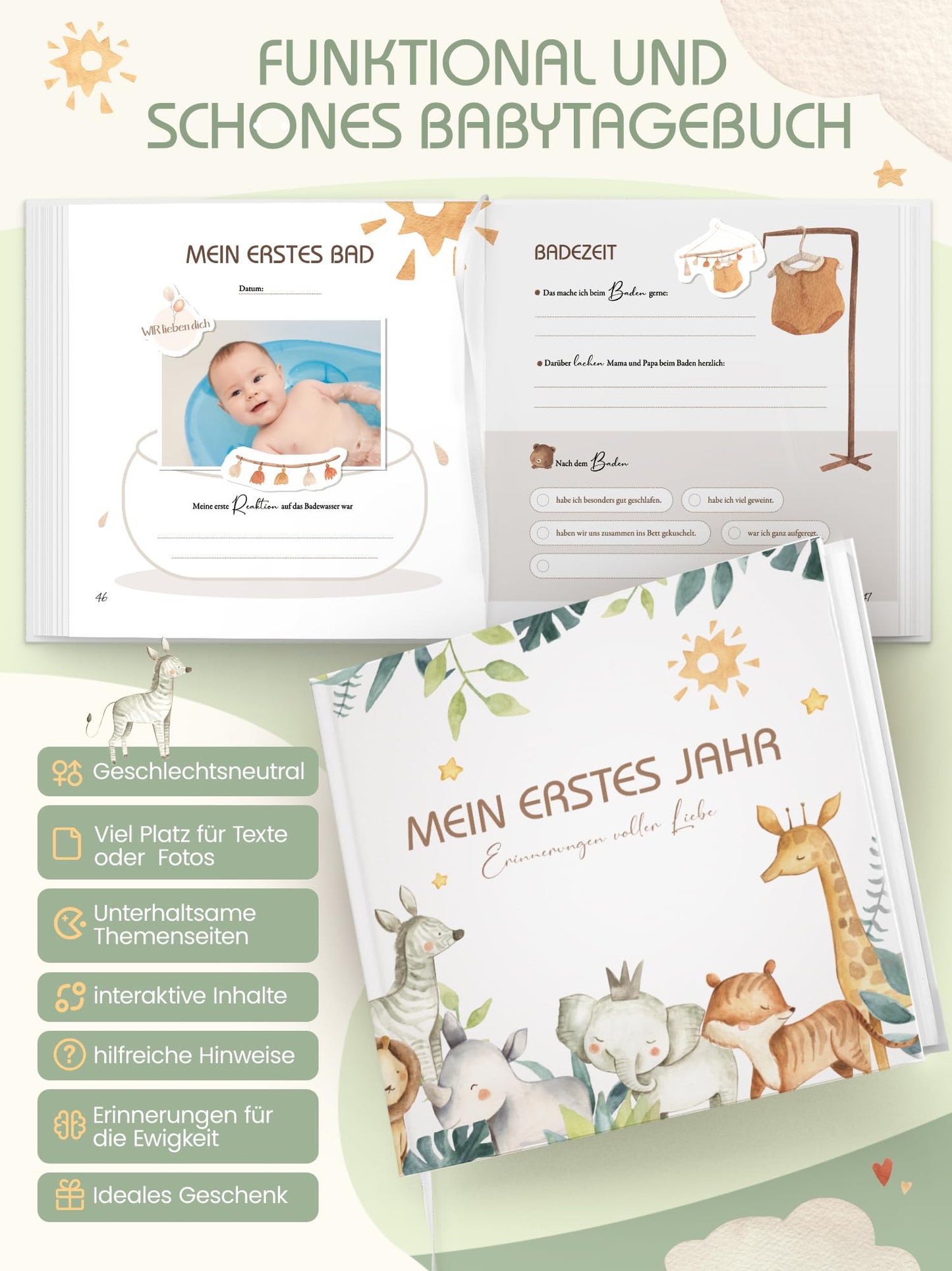 My First Year Baby Album, High-Quality Baby Journal Memory Book for the First Year, Photo Book Baby Gift Gifts for Birth Girl & Boy & expectant Mothers Hardcover Forest Animals