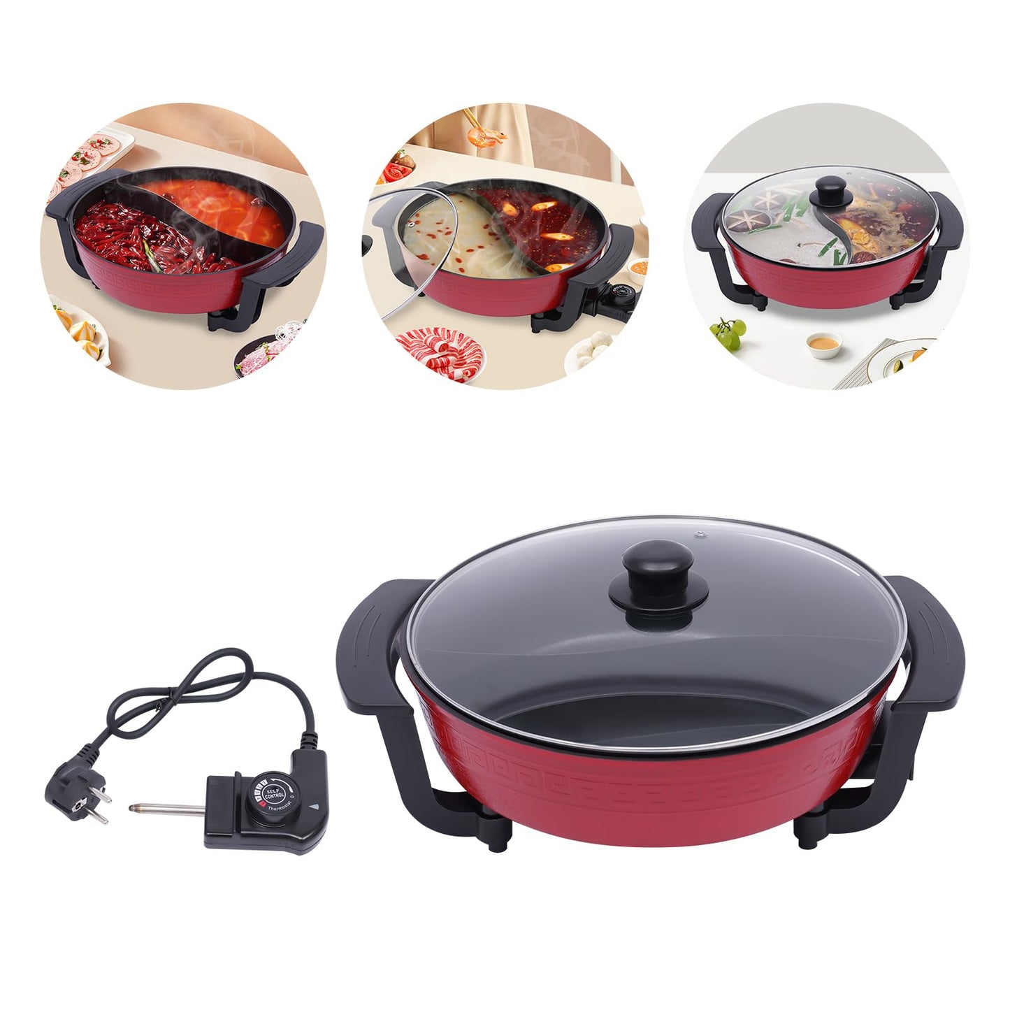 Hot Pot 1300W 220V, Electric Hotpot 6L Twin Cooking Pot Fire Pot Soup Pot with Lid, 2 Chambers Hot Pot Soup Pot Kitchen Cooking Pot for Home, Party, Family Gathering.