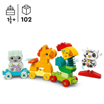 LEGO DUPLO Animal Train, train toy with wheels, creative animal figures to build and rebuild & DUPLO Excavator and Truck toy with construction vehicle.