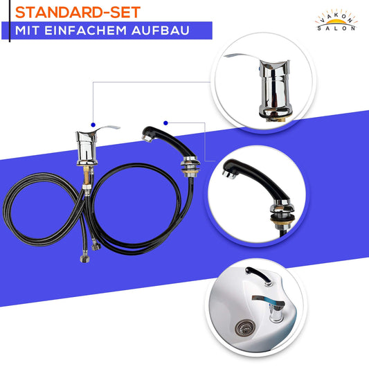 VAKON SALON - Standard single-lever mixer tap for washbasin, shower head hand shower with hose, hairdresser faucet for wash chairs and salon washing unit.