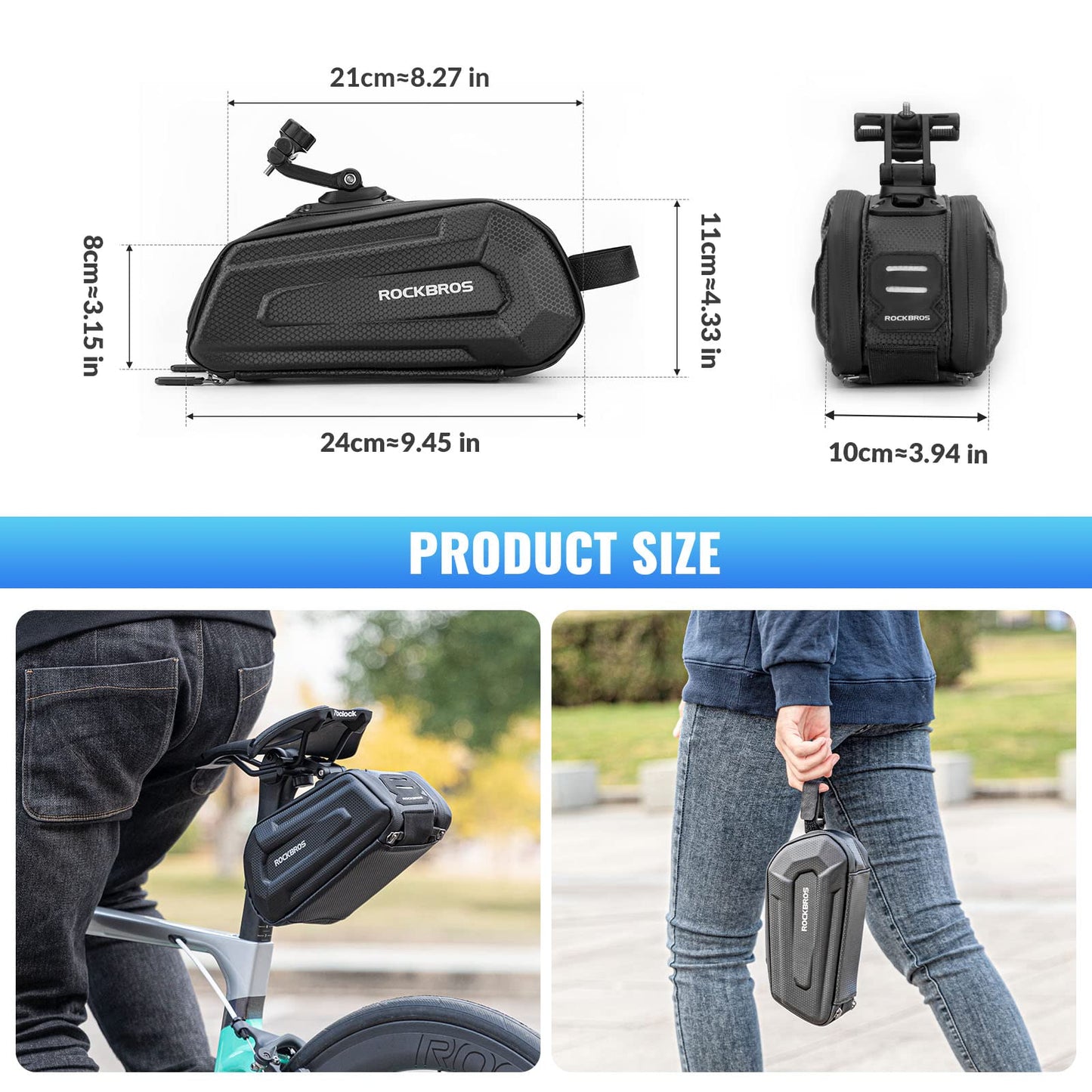 ROCKBROS Bicycle Saddle Bag Water Resistant 3D Hard Shell Bike Seat Bag with Quick Release for MTB Road Bike 1.8L
