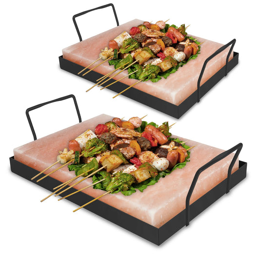 Jopassy 2-Pack XXL Salt Block for Grilling, 20x30x3cm Salt Grill Stones with Iron Plate, Reusable Salt Grill Stone, Original Crystal Salt, Salt Plate for BBQ.