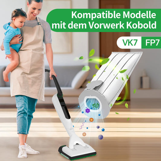 12 pieces of vacuum cleaner bags for Vorwerk Kobold VK7 FP7, vacuum cleaner bag accessories for Vorwerk cordless vacuum VK7. FP7 premium filter bags for Kobold.