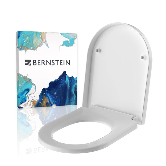 Amber toilet seat with automatic closing, soft-close, white, D-shaped toilet seat 46x36x5cm, take-off mechanism, antibacterial WC seat made of duroplast, easy installation - toilet lid U1002