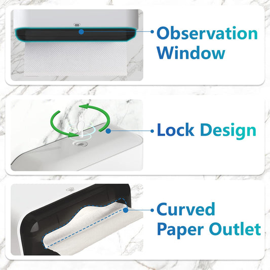 Modunful Paper Towel Dispenser Wall Mounted Paper Towel Holder without drilling for wall mounting, towel dispenser for Z/V-folded M-folded paper towels Paper towel holder for bathroom White