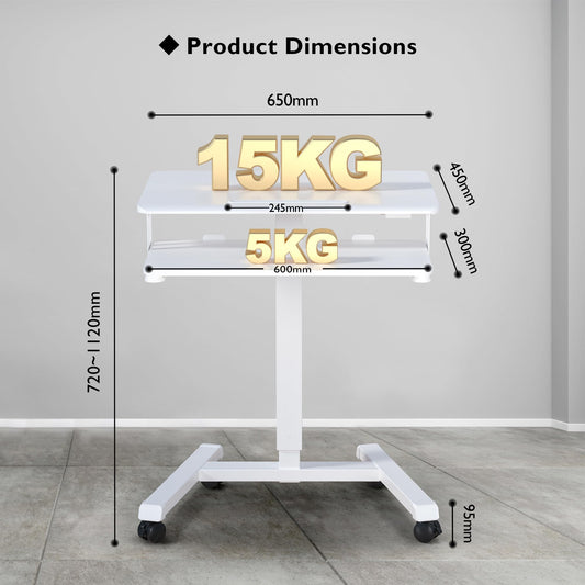 BONTEC Height Adjustable Desk with Keyboard Tray, Mobile Podium, Computer Workstation up to 15 kg, Laptop Sitting or Standing Desk on Wheels, Adjustable Standing Desk, White.