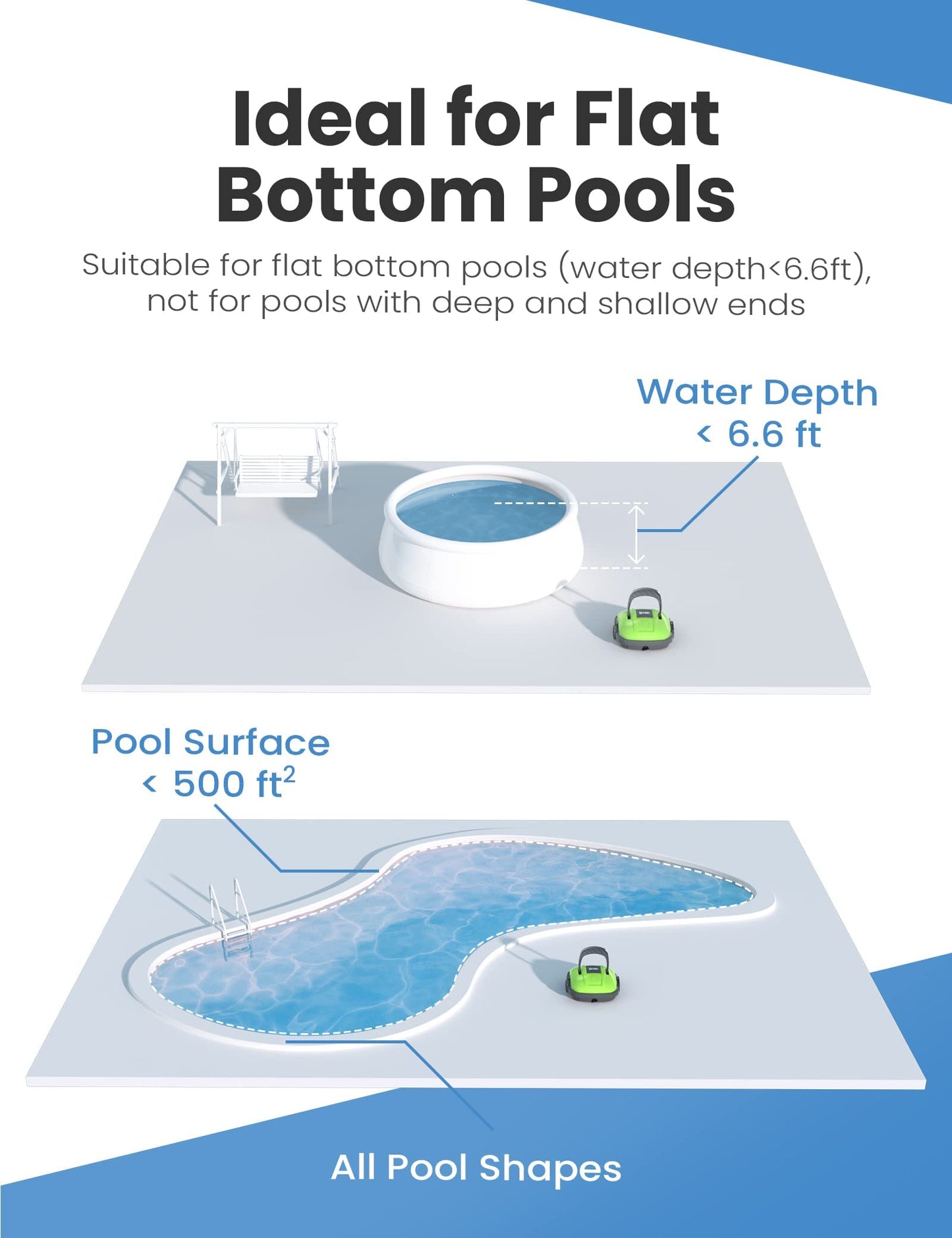 WYBOT Pool Robot Battery, Efficient Cleaning for Pools up to 50m² - Battery powered, Self-parking function & Dual Motor for maximum suction力