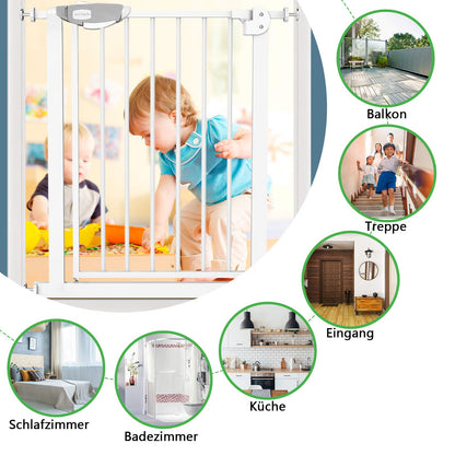 HENGMEI stair safety gate door guardrail stair gate without drilling door gate baby safety gate 105-115cm closes automatically metal gate door for child safety, white