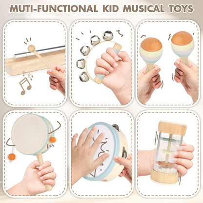 Musical instruments for kids, children's toys from 2 years, wooden toys, baby drum set, kids drum, percussion musical instruments, baby Montessori toys from 3 years.