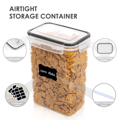 Vtopmart 2L Storage Container Set, Cereal Dispenser & Food Storage Containers, BPA free plastic, airtight, dry food storage container, set of 9, 24 labels for grains, flour, sugar, etc. (Black)