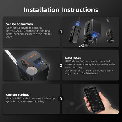Spider Farmer GGS Sensors Pro Kits, 4-in-1 VPD/PPFD/Temp/Humid Sensor with CO2 Sensor, for indoor plant environment monitoring and precision control.