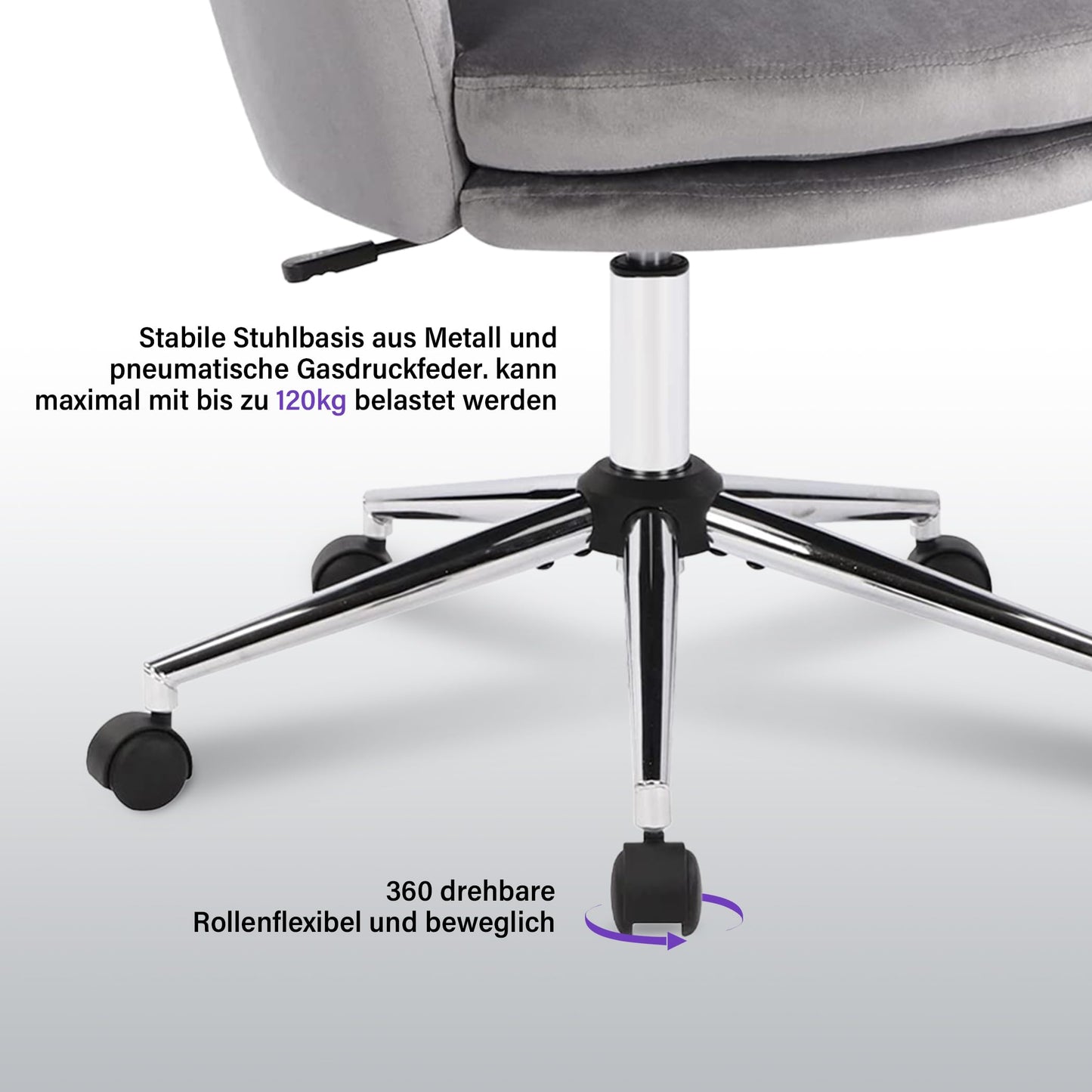 WOLMICS Office Chair Height Adjustable Swivel Chair Velvet Desk Chair with Wheels, Velvet Chair For Bedroom/Study, Dark Gray+Black.