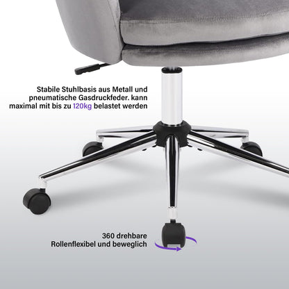 WOLMICS Office Chair Height Adjustable Swivel Chair Velvet Desk Chair with Wheels, Velvet Chair For Bedroom/Study, Dark Gray+Black.