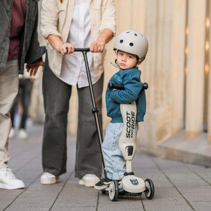 Scoot & Ride Highwaykick 1 Push and Go - 2in1 scooter & balance bike with push bar, adjustable height, for ages 1+, includes safety pad & footrests, color: Ash.