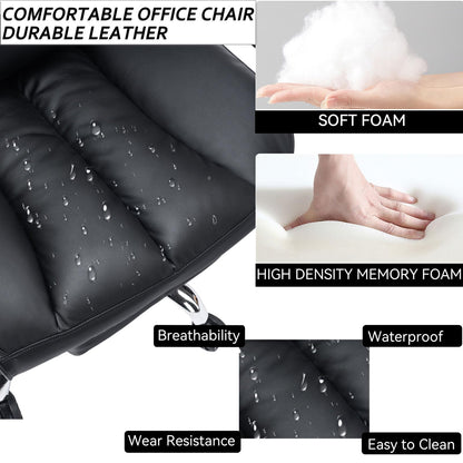 Efomao ergonomic office chair, PU leather executive chair, office chair 200 kg with footrest and lumbar support, Adjustable high back chair, Black