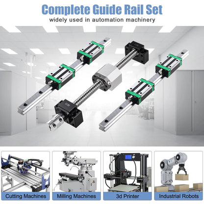 CNCMANS Linear Guide Set includes 2PCS HGR20 800mm linear rail with 4PCS sliding blocks + 1PCS SFU1605 800mm ball screw with ball nut, BF/BK12 end support, coupling, nut housing.