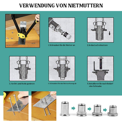 Jayzuum 235-Piece Rivet Nut Assortment Set, M3 M4 M5 M6 M8 M10 A2-70 Stainless Steel Rivet Nutserts with Storage Box (wide) (235-Piece Rivet Nuts)