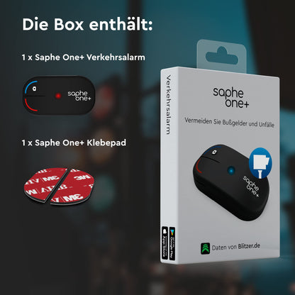 Saphe One+ speed camera warning system for your car – alerts you to speed cameras and hazards using data from Blitzer.de – no subscription required
