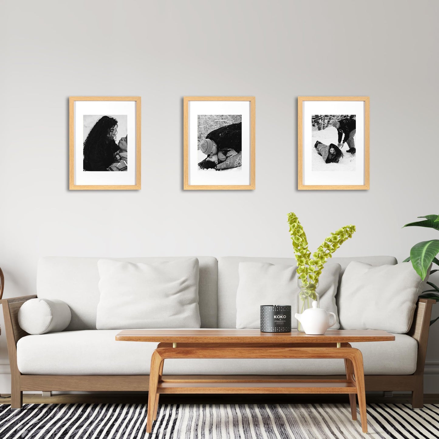 KAIWIN Oak Picture Frame A3 3 Piece Set with Mount 21x30 cm (A4) | Photo Frame with Acrylic Glass for Hanging | For Photos, Posters, Puzzles, Poster Frames